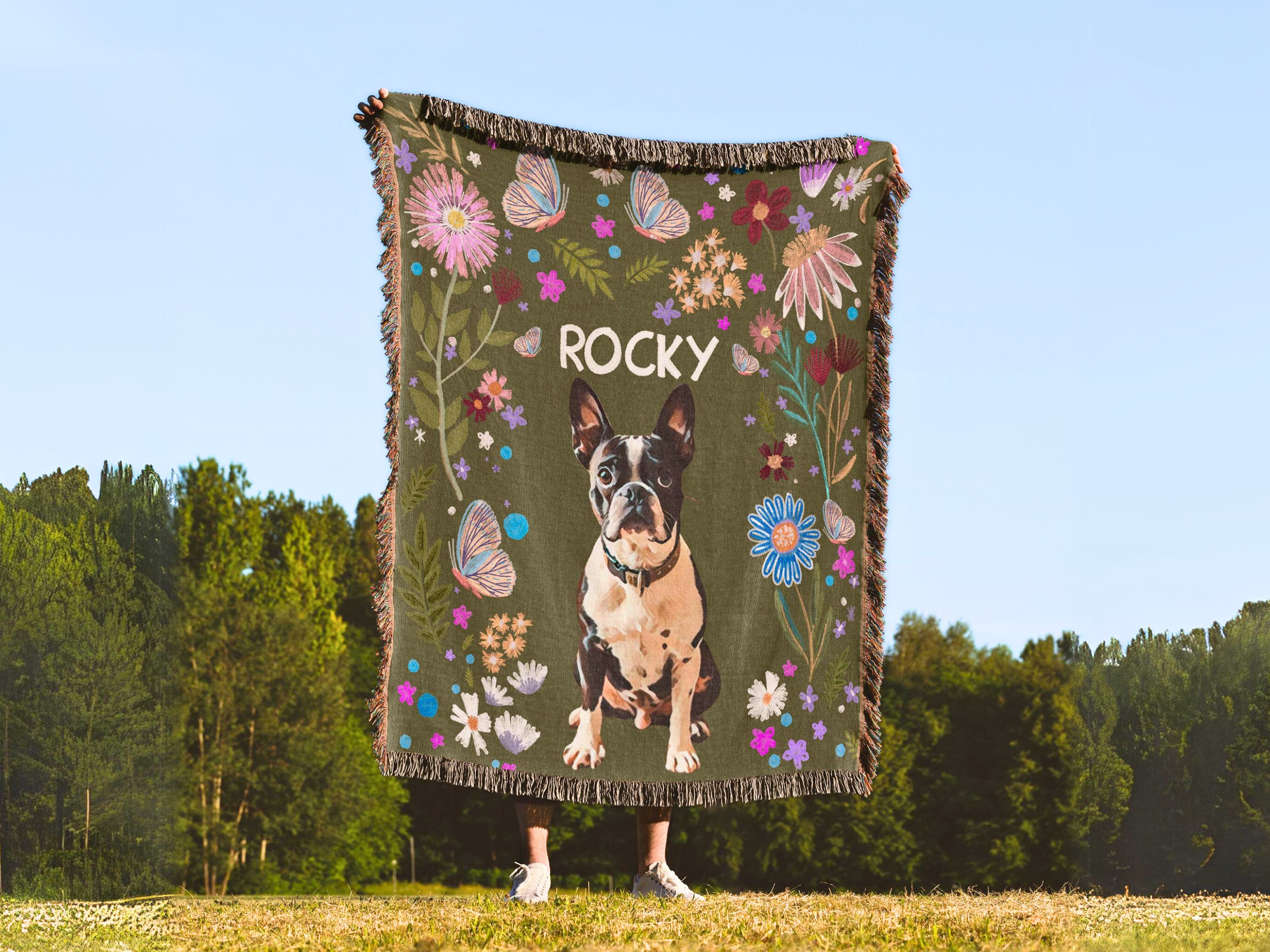 Personalized Pet Photo & Name Woven Blanket | Custom Dog or Cat Picture Throw | Blanket With a Photo