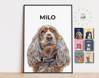 Custom Pet Portrait Personalized Gift Pet Painting Framed Pet Portrait From Photo Pet Memorial Gif Pet Gifts Dog Portrait Illustration