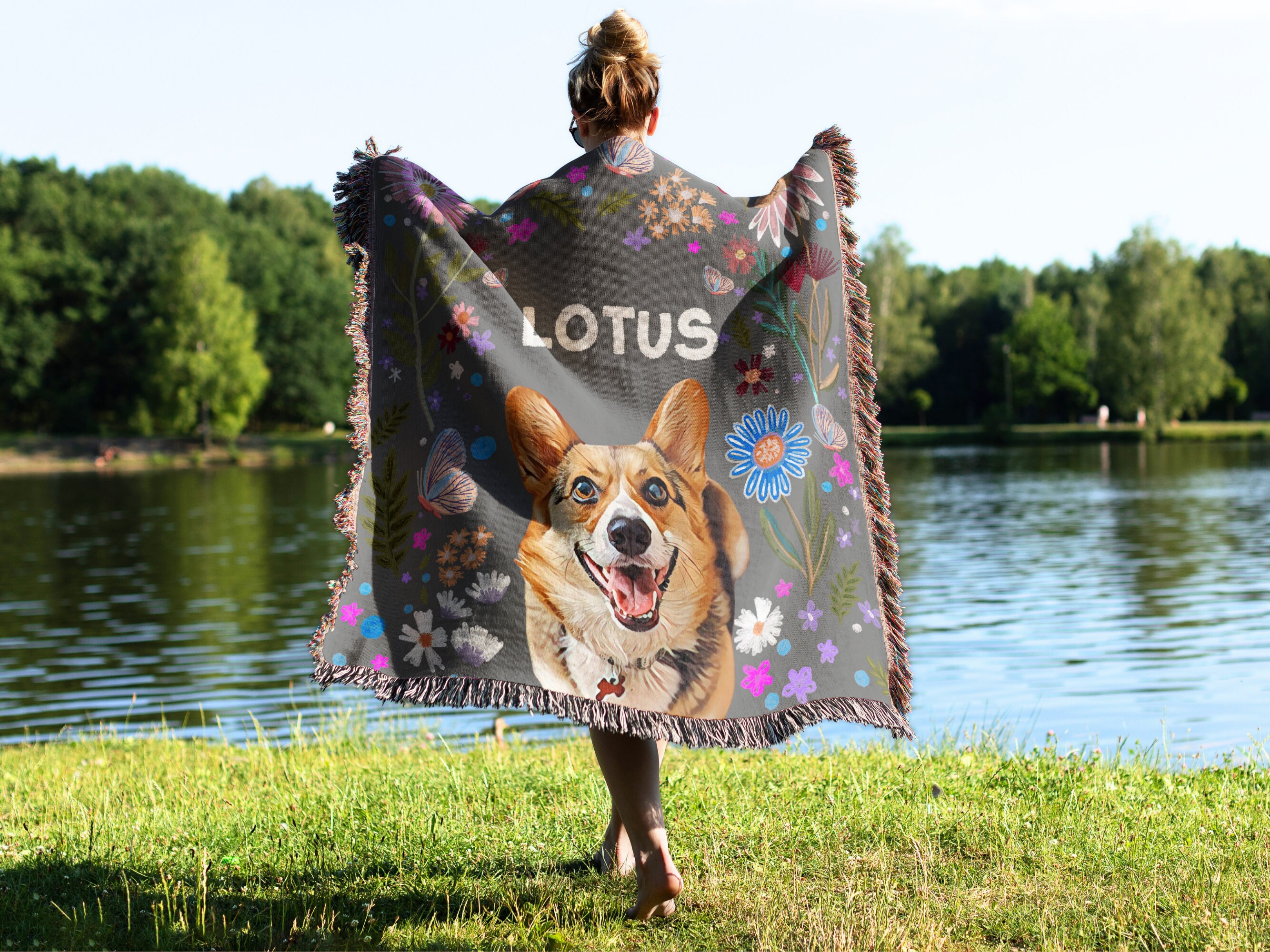 Personalized Pet Photo & Name Woven Blanket | Custom Dog or Cat Picture Throw | Blanket With a Photo