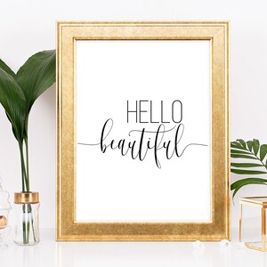 Hello Beautiful Sign Printable, Beautiful Print Wall Art Bedroom Makeup ...