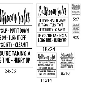 Bathroom Rules Printable Art, Washroom and Toilet Wall Decor Sign ...