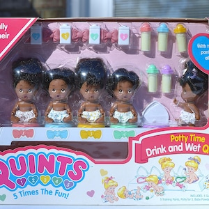 1991 Tyco Quints Potty Time Drink & Wet Playset, African American baby dolls, New in Sealed box, #1548, 90s dolls, Rare