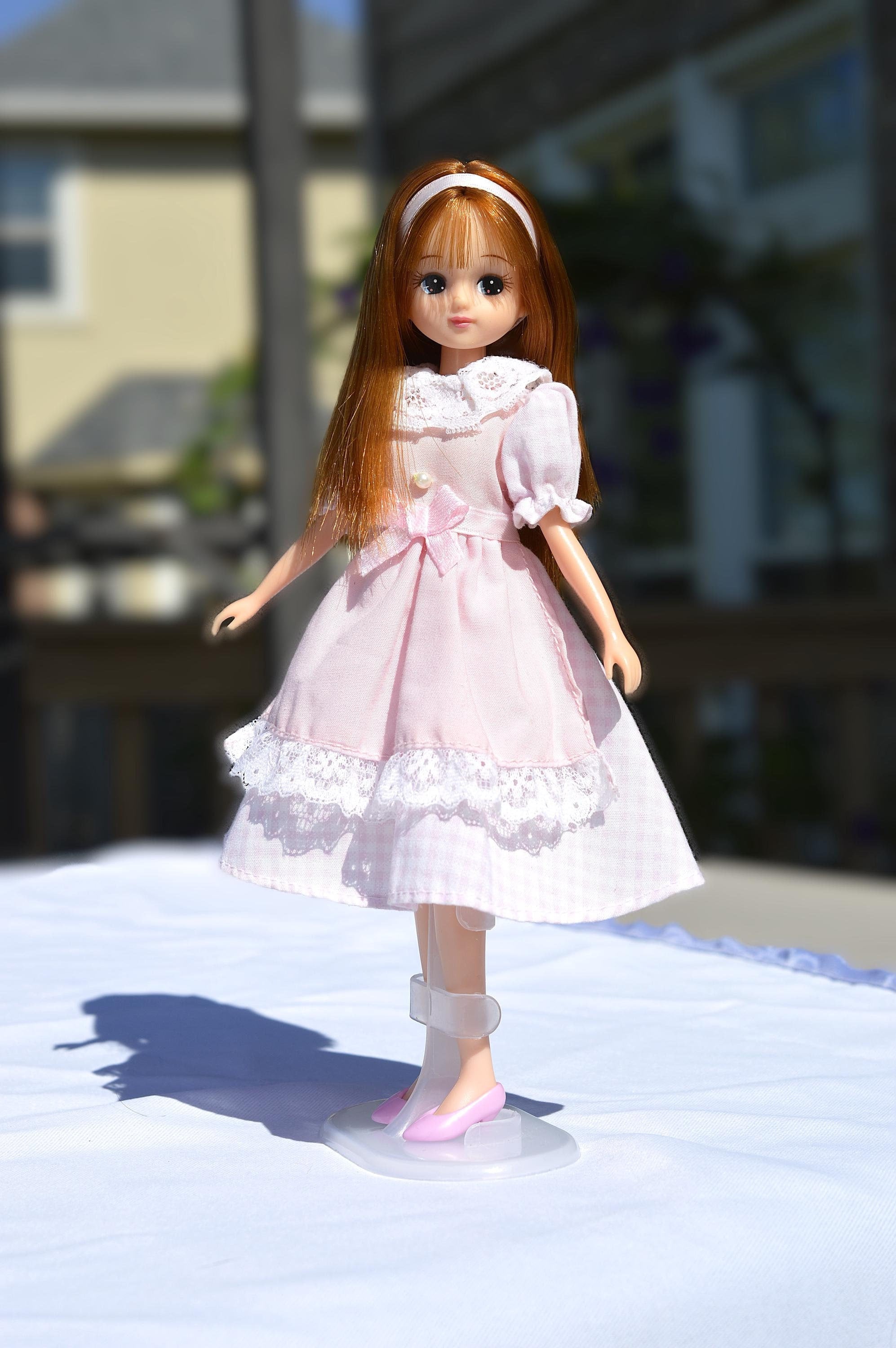 Vintage 90s Takara Licca Chan Doll: Copper Red Hair, Tagged Dress