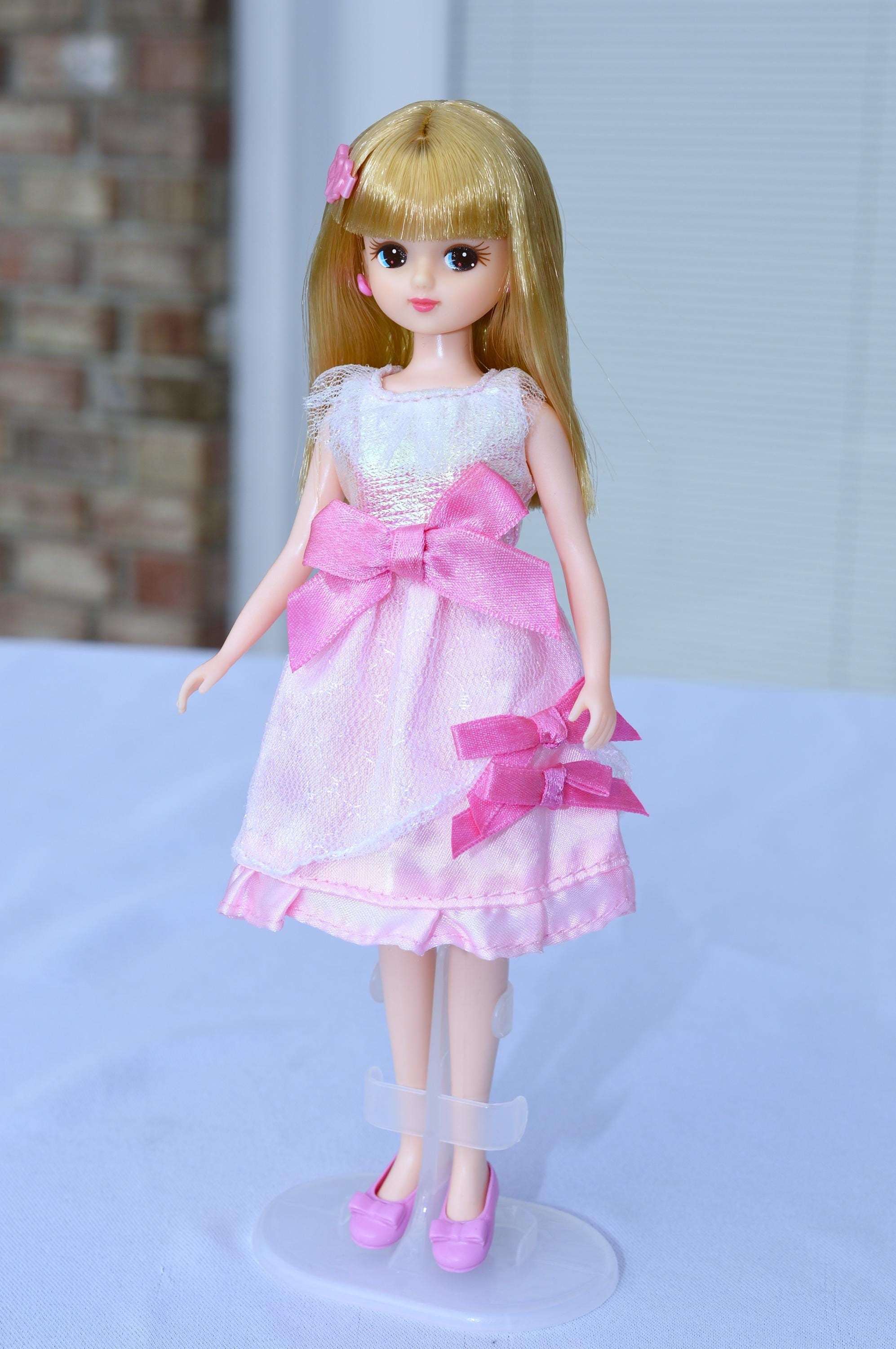 Vintage 90s Takara Licca-chan Doll: Pink Bow Dress, Blonde Hair
