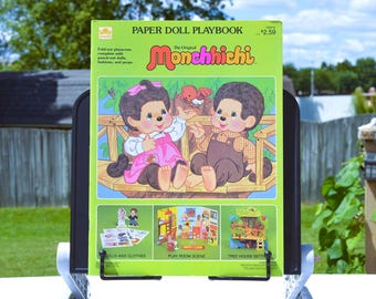 Vintage 1983 Monchhichi Paper Doll Playbook, Uncut Fold-out Playscene