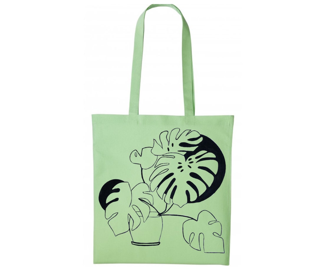 Monstera plant reusable tote bag design monstera reusable | Etsy
