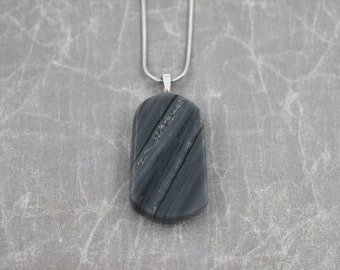 Unique Dark Gray Banded Obsidian Stone Pendant Necklace, 18" or 20" 925 SSP Snake Chain, Unique Stone, Artisan Jewelry, Boho, Banded Stones