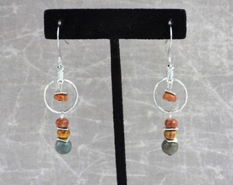 Bohemian Style Earrings with Red Creek Jasper Stone, Nontarnishing, Hypoallergenic, Stainless Steel, Boho Stone Lightweight Earrings, Unique