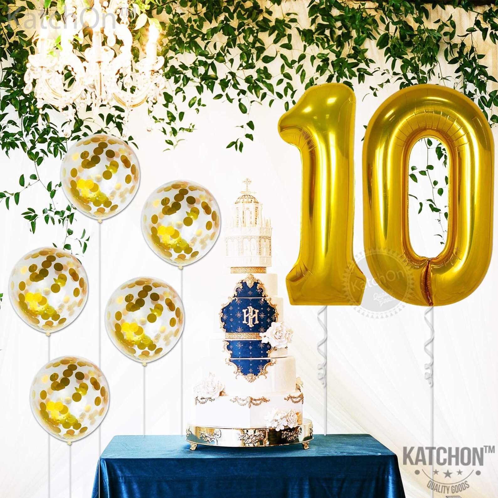 Gold Number 10 Balloon and Confetti Balloons set Large 40 Etsy