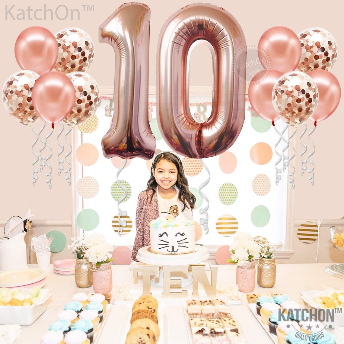 Rose Gold Number 10 Balloon and Confetti Balloons Set Large Etsy