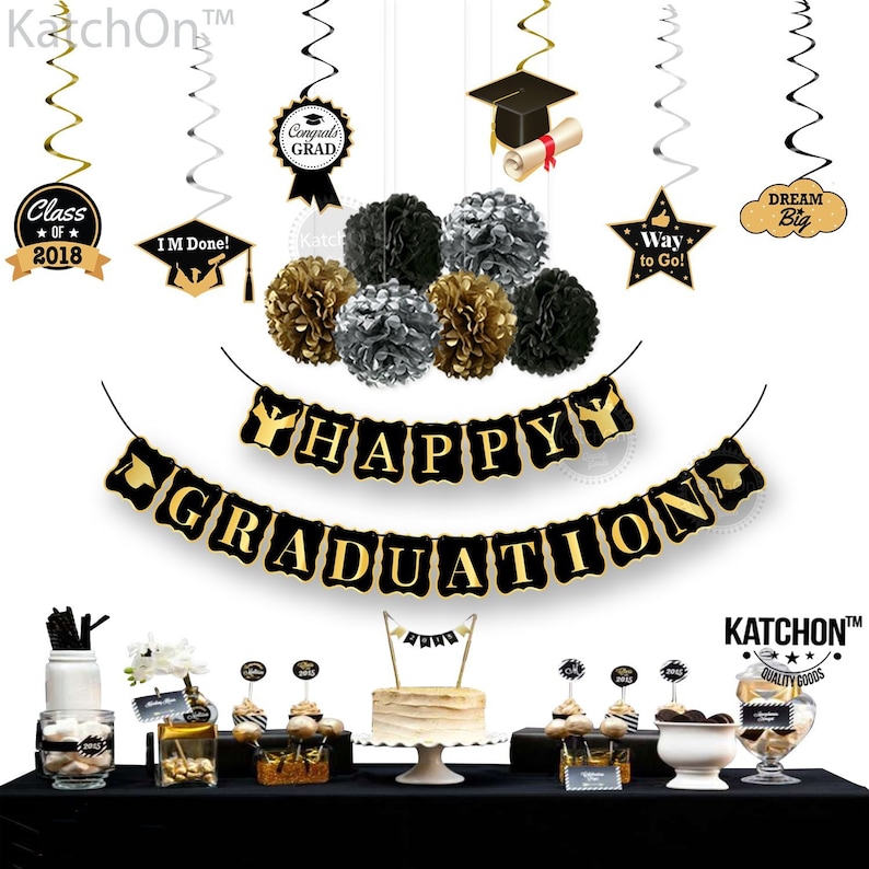 HAPPY GRADUATION Banner and Hanging Swirls Kit Assembled Etsy