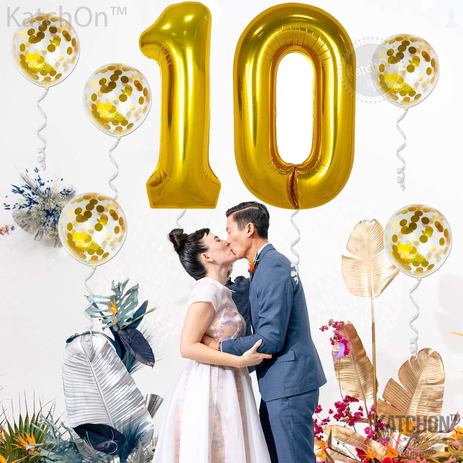 Gold Number 10 Balloon and Confetti Balloons set Large 40 Etsy