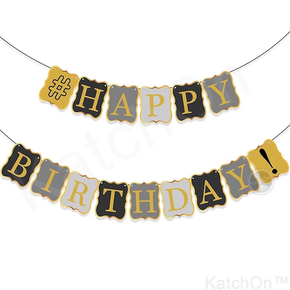 Black and Gold Foiled Happy Birthday Bunting Banner Garland Black Gold Themed