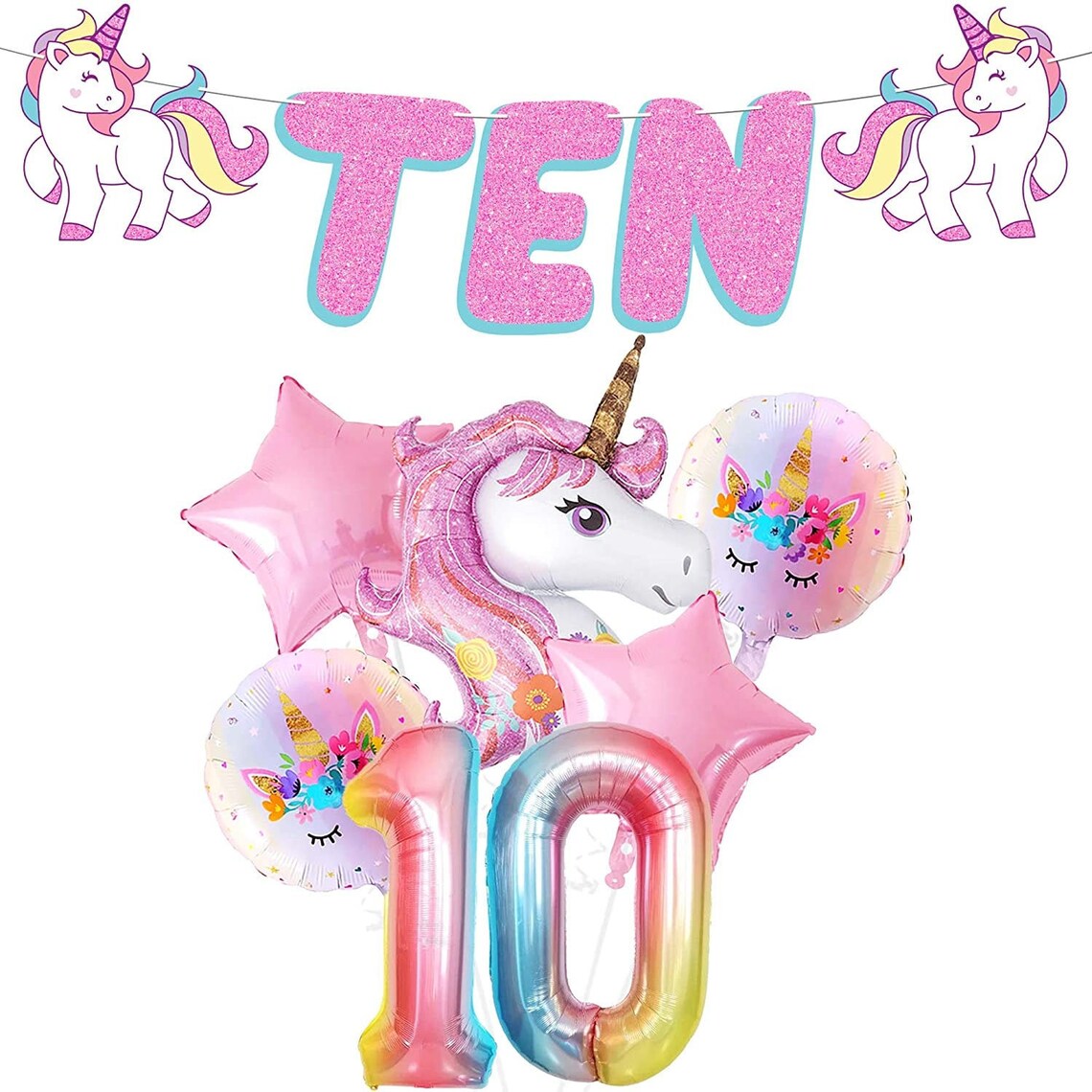 unicorn ten banner with number 10 balloon 40 inch large etsy