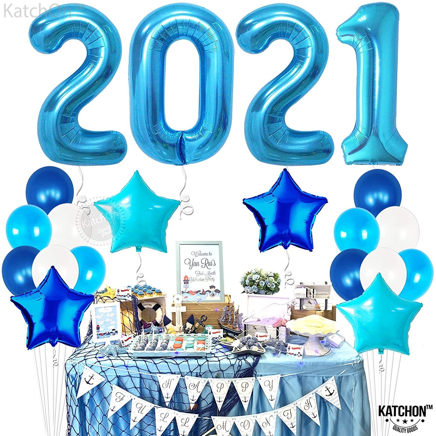 Graduation Decorations 2021 Blue and White Large 40 Inch Etsy