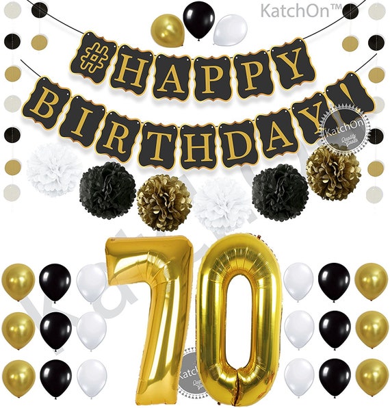 Black 70th Birthday Decorations Party Kit Black Gold And Etsy