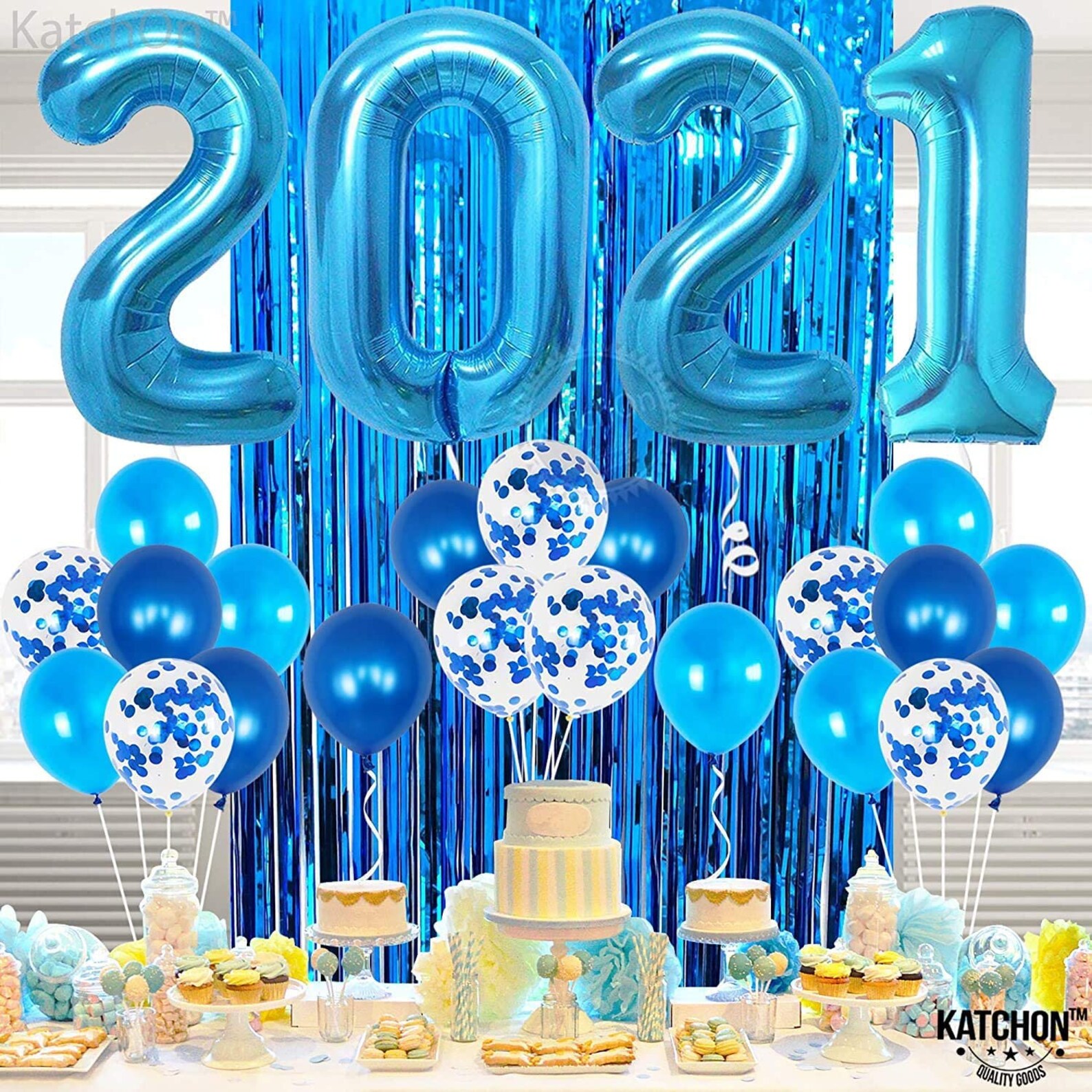 Blue 2021 Graduation Decoration Set Blue Fringe Foil Curtain | Etsy