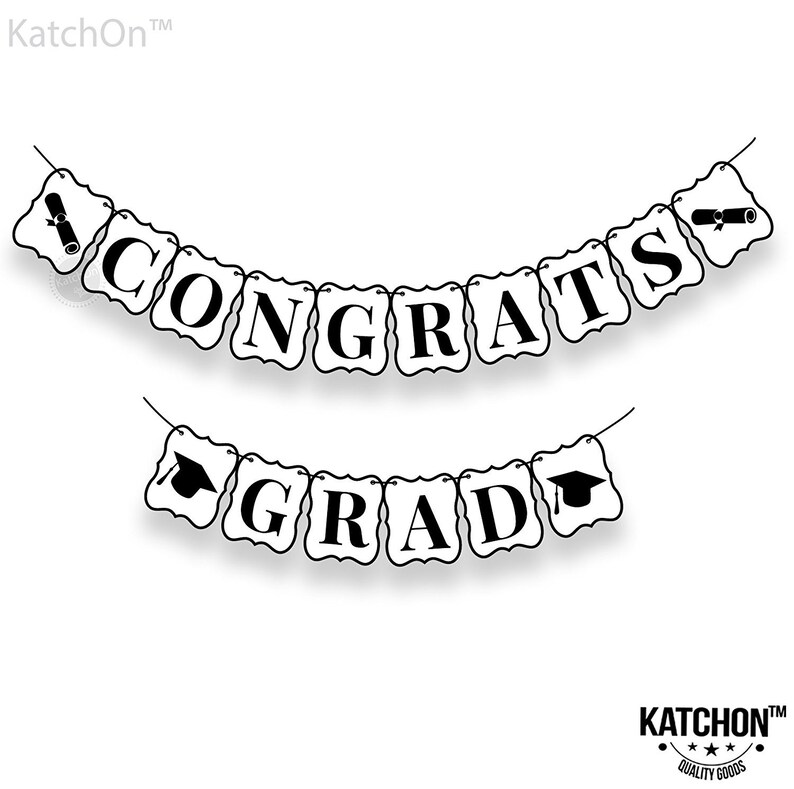 Congrats Grad Banner Graduation Decorations Black And White Etsy