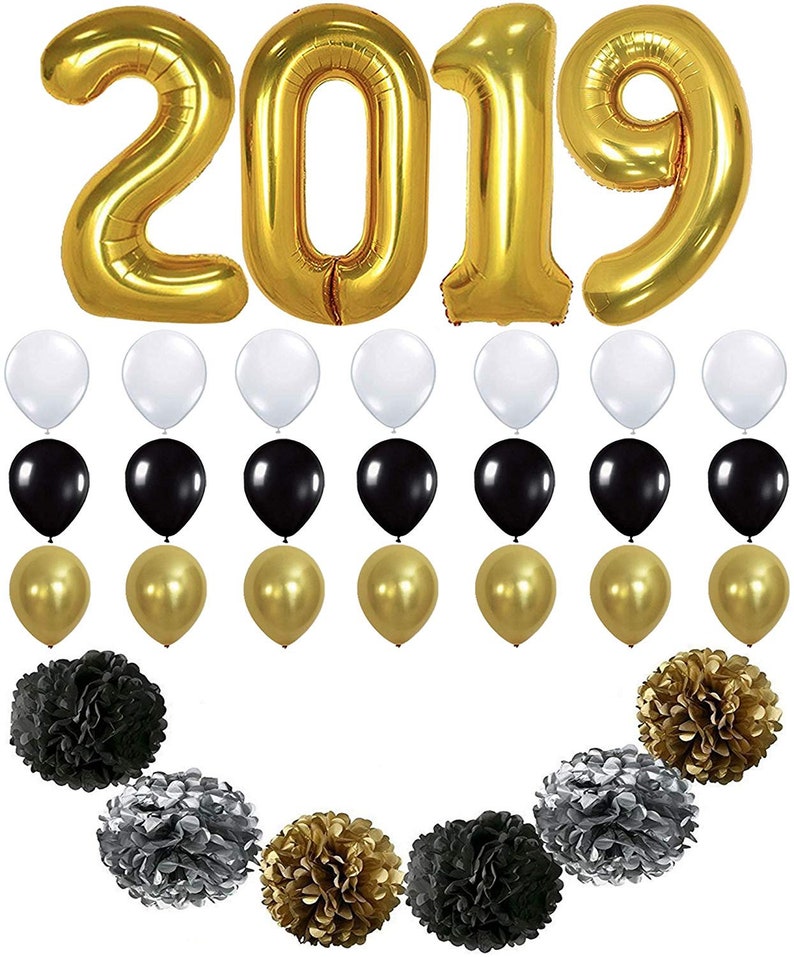 Large 2019 Balloons Banner Decorations Pack Of 31 Black Etsy