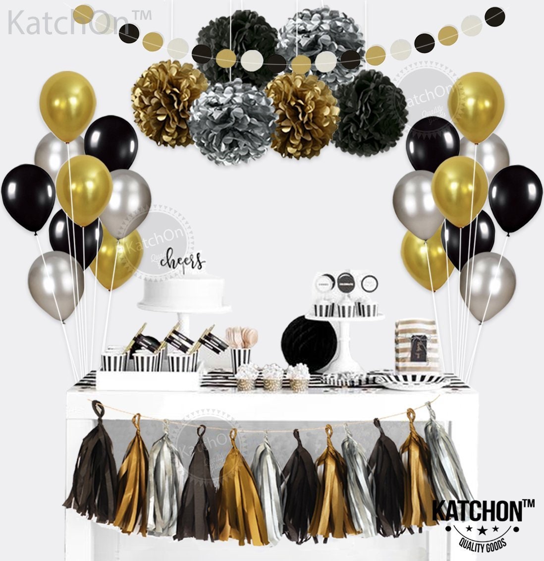 Black Gold Silver Party Decorations Huge Pack of 115 Paper Etsy