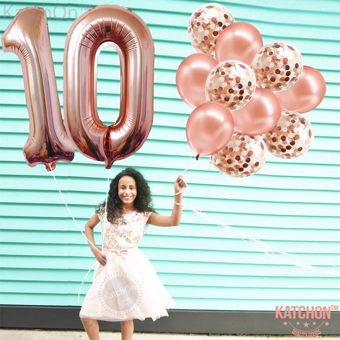 Rose Gold Number 10 Balloon and Confetti Balloons Set Large Etsy