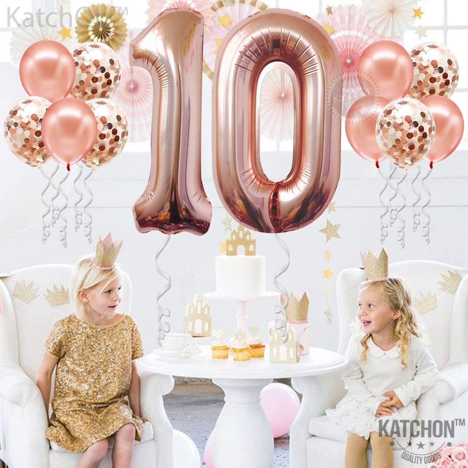 Rose Gold Number 10 Balloon and Confetti Balloons Set Large Etsy