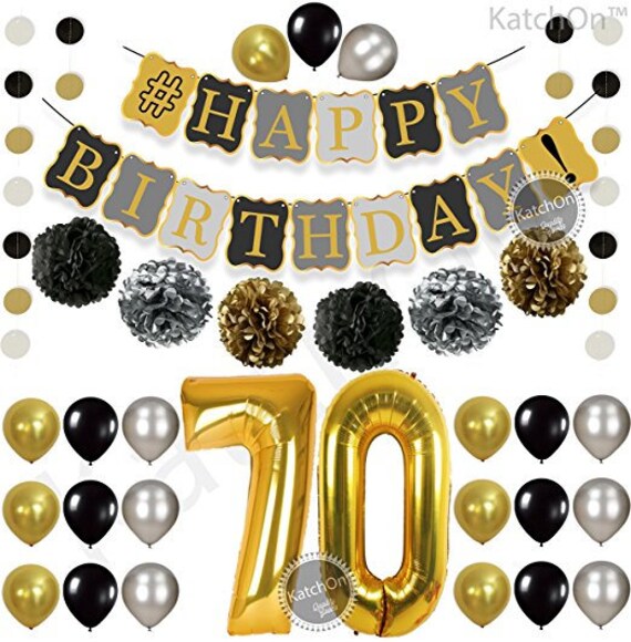 Gold Number 80 Ballon Black 80th BIRTHDAY DECORATIONS PARTY KIT Great 80 Year Old Party Supplies KATCHON Black Gold and White PomPoms 80th Birthday Party Decorations Latex Balloons
