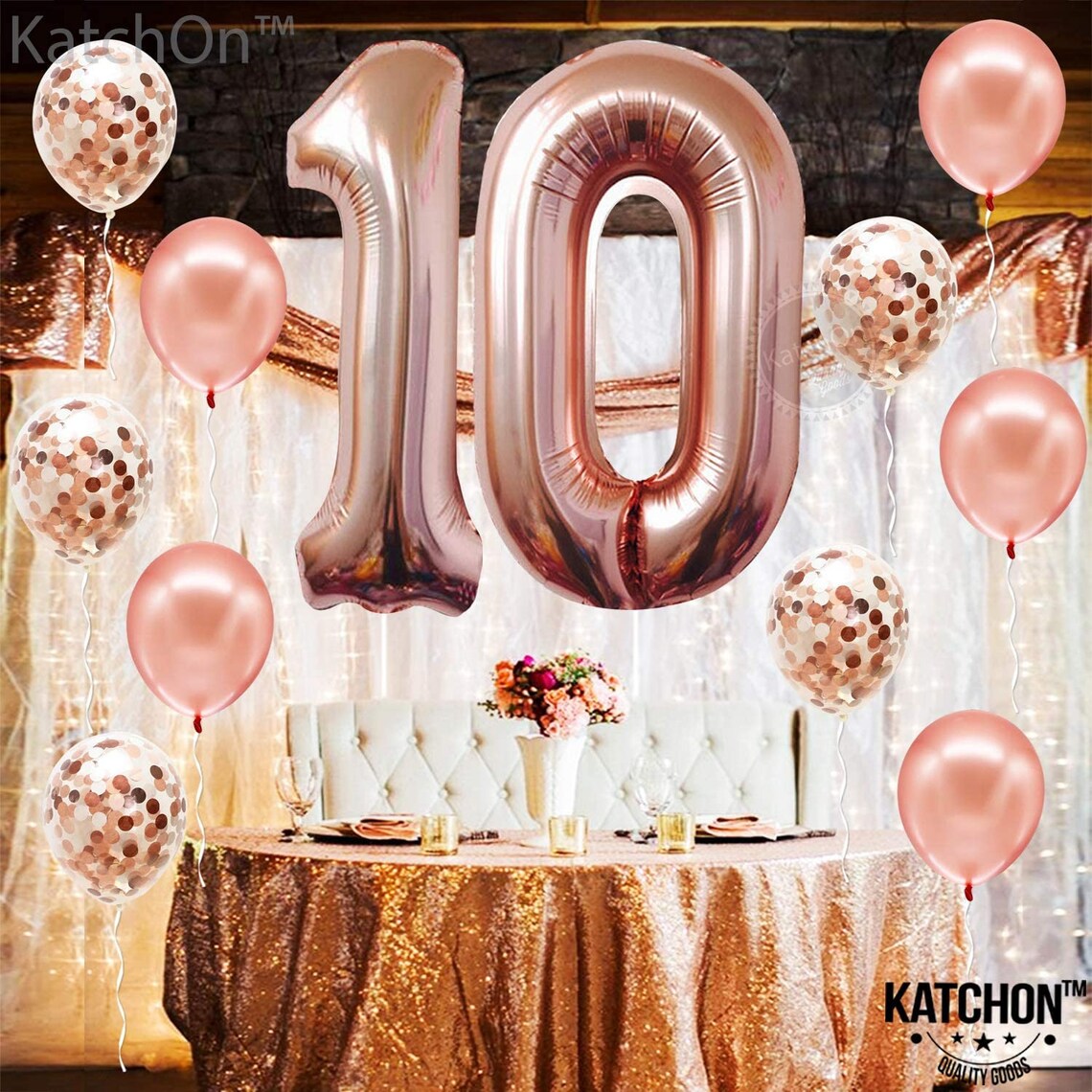 Rose Gold Number 10 Balloon and Confetti Balloons Set Large Etsy