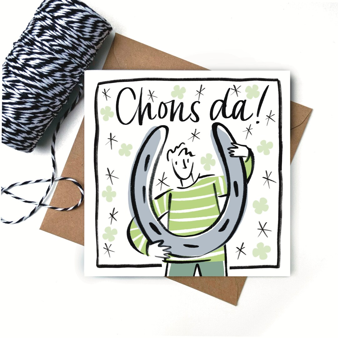 Cornish 'chons Da' Good Luck Card: Lucky Horseshoe Art - Etsy