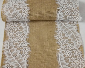 Table Runner en dentelle blanche, Burlap Table Runner, Holiday Table Runner Wedding, Wedding Decor Bridal, coureurs pour le mariage, mariage en toile de jute ZY10