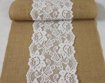 Chemin de table en dentelle blanche, chemin de table en toile de jute, chemin de table de vacances mariage, décoration de mariage nuptiale, chemins pour mariage, mariage en toile de jute HD207