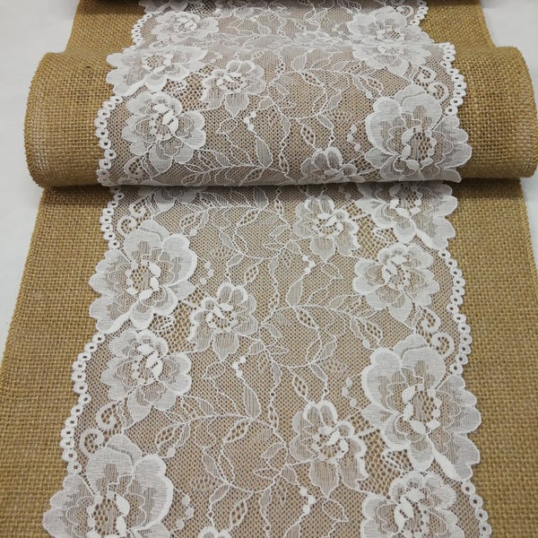 White lace Table Runner,Burlap Table Runner,Holiday Table Runner Wedding,Wedding Decor Bridal,runners for wedding, burlap wedding HD02