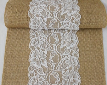 Chemin de table en dentelle blanche, chemin de table en toile de jute, chemin de table de vacances mariage, décoration de mariage nuptiale, chemins pour mariage, mariage en toile de jute HD4