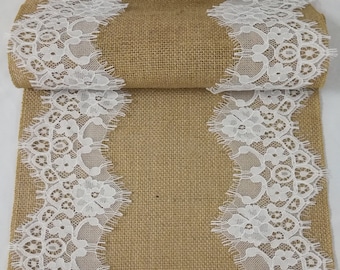 Coureur blanc de table de dentelle, coureur de table de toile de jute, mariage de coureur de table de vacances, mariée de décor de mariage, coureurs pour le mariage, mariage de toile de jute ZY3