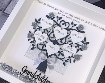 Grandchildren Family Tree - Personalised Family Tree Frame - Birthday Gift - Grandparents Christmas Gift - Grey and white Decor