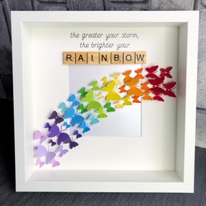 Rainbow Art Frame - Butterfly Rainbow - The Greater Your Storm The Brighter Your Rainbow - Nursery Decor - Rainbow Baby - NHS Thank you Gift