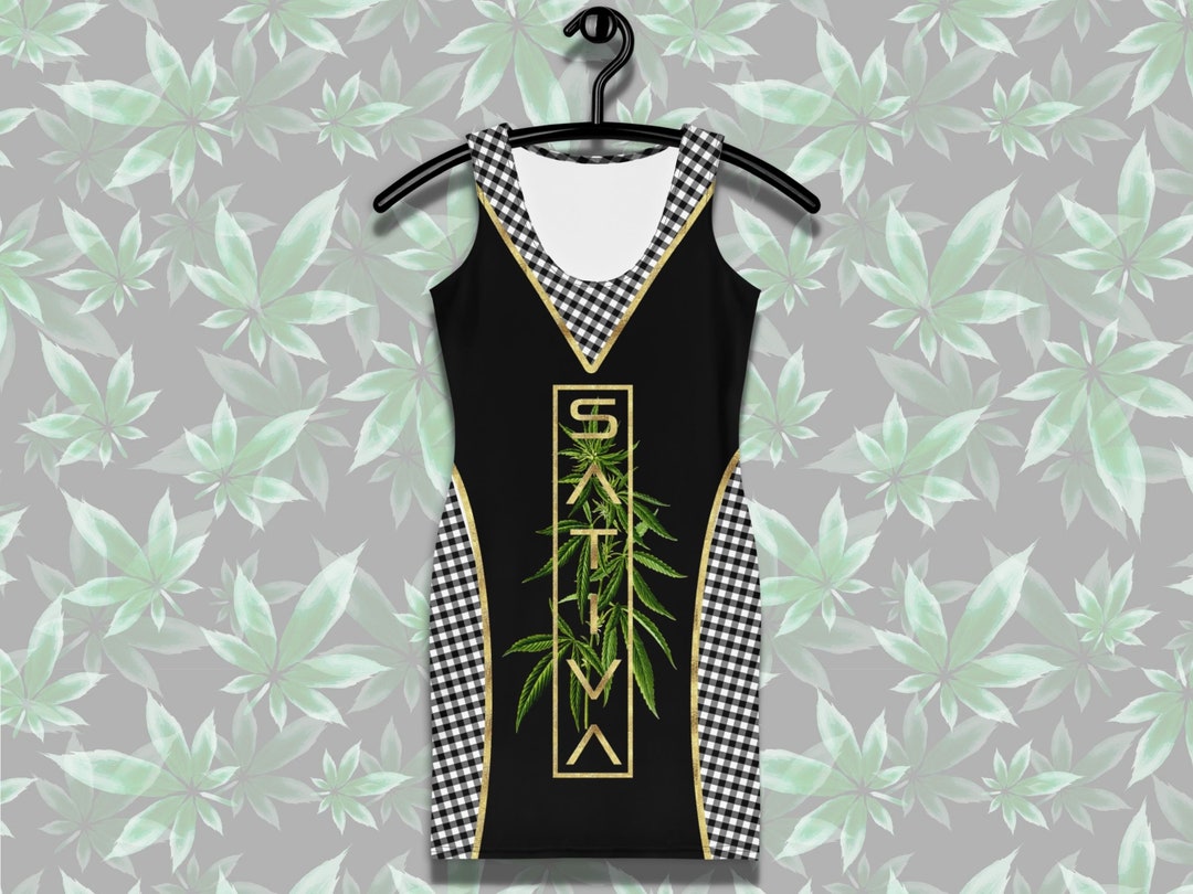 CANNABIS BODYCON DRESS Sativa Weed Leaf Gingham Lycra Dress Etsy