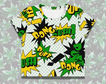 Retro CANNABIS CROPPED T-SHIRT• Comic Superhero Weed Shirt for 420 Festival• Marijuana T-Shirt for Comic Con• Stoner Clothing Mary J Watson