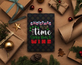 Personalized CANNABIS CHRISTMAS CARD• Funny Cute Weed Leaf & Wine Xmas Card• 420 Greetings Card• 420 Holiday Cards• Stoner Gifts
