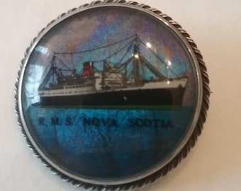 Reverse Glass Painted Pin H M S Nova Scotia