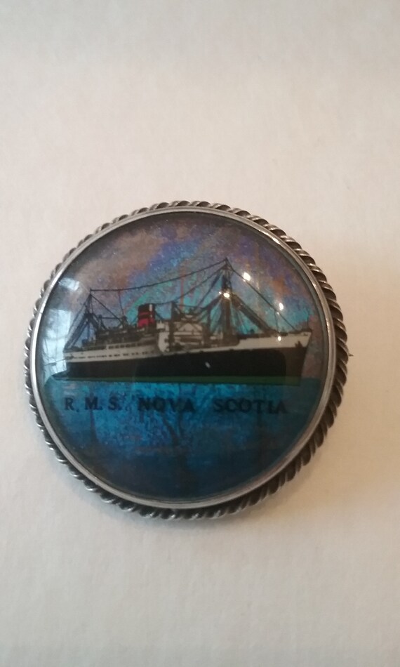 Reverse Glass Painted Pin H M S Nova Scotia - image 1