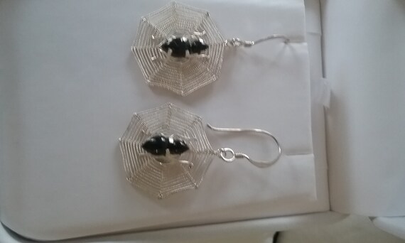 Sterling Silver Spider Web Black Onyx Spider View 3