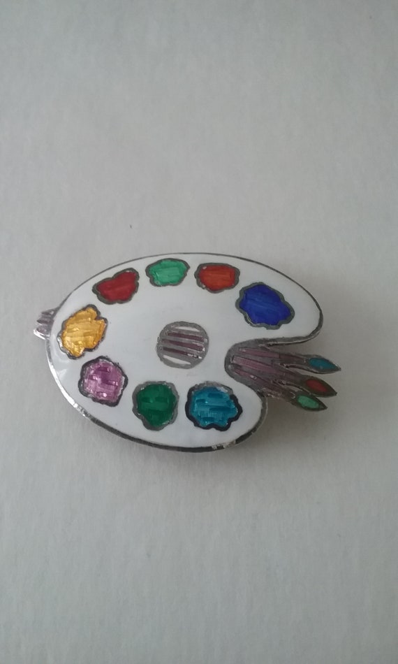 Enamelled Painters Palette Sterling Silver Pin - image 3