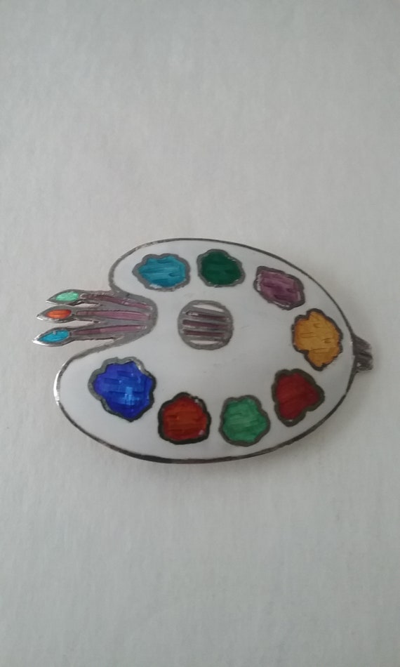 Enamelled Painters Palette Sterling Silver Pin - image 1