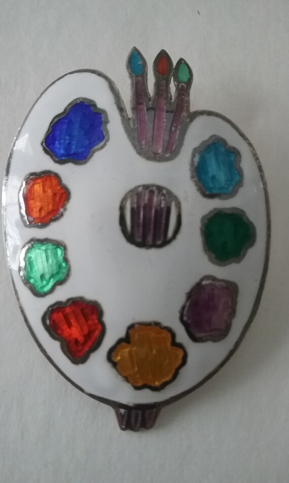 Enamelled Painters Palette Sterling Silver Pin - image 10