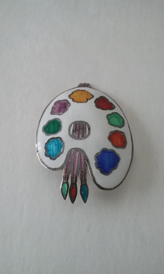 Enamelled Painters Palette Sterling Silver Pin - image 4