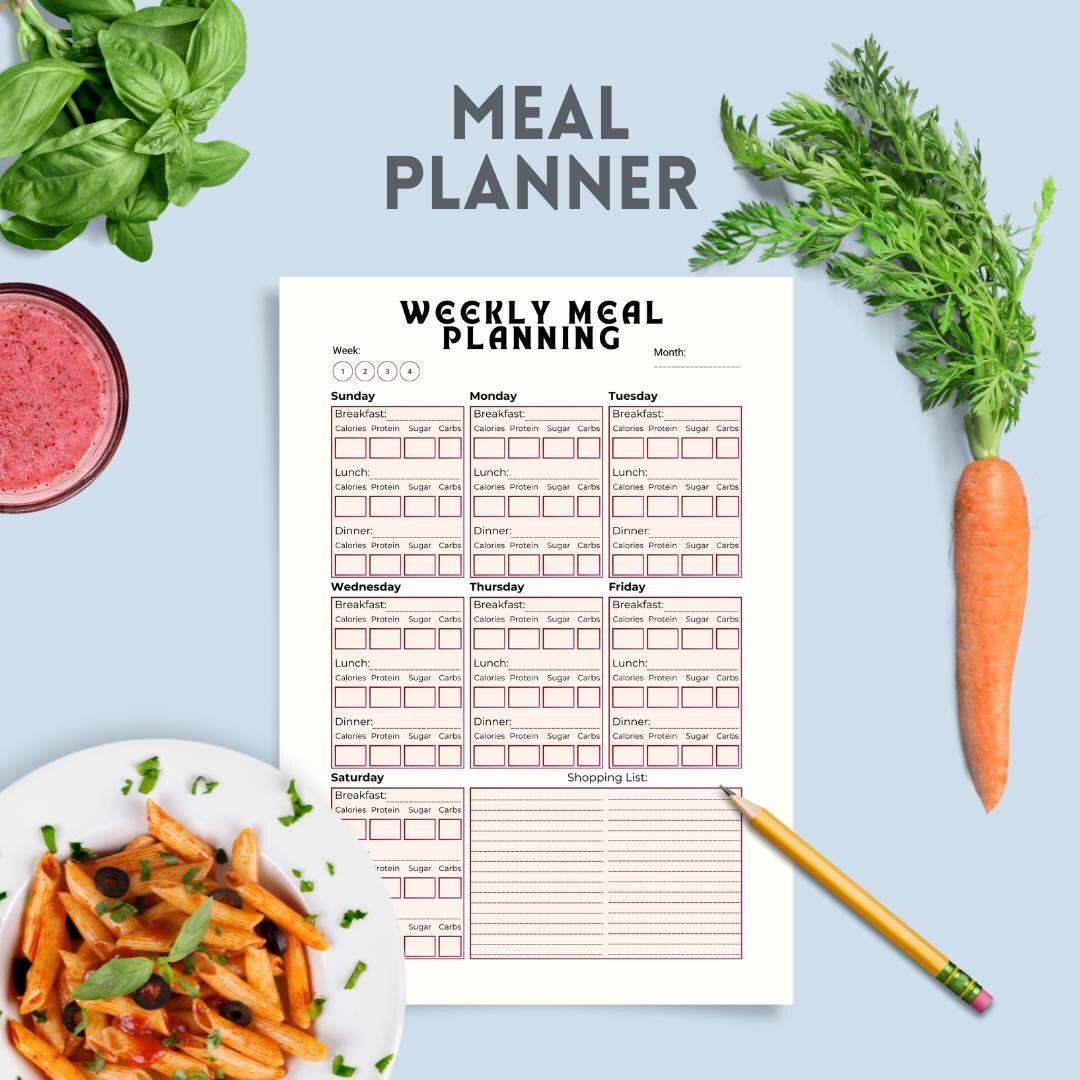 Weekly Meal Planner Printable Meal Prep Organizer Digital Food Planner ...
