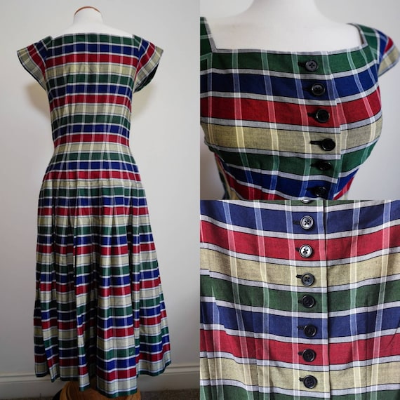 Rainbow! 1940s 1950s Chequered Drop-waist Full Ski