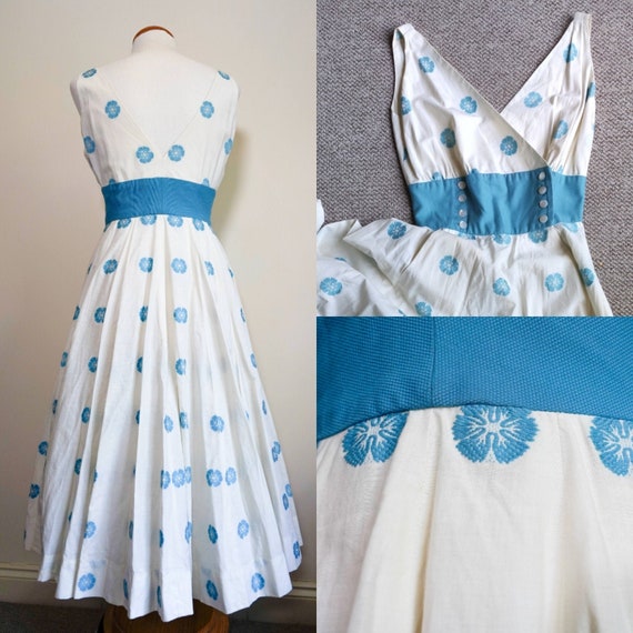 1950s Floral Embroidered Wrap-front Dress - Full C