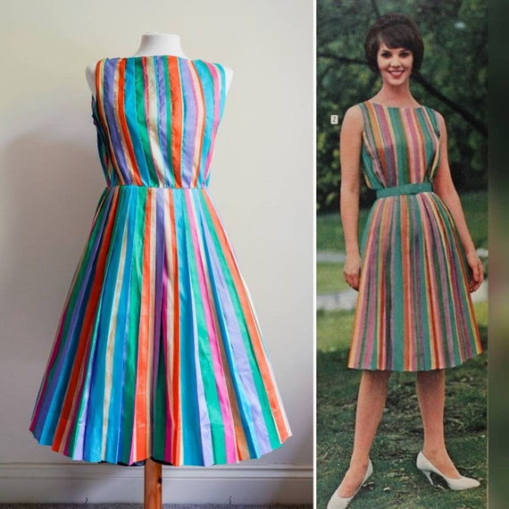 Vintage 1960s 50s rainbow pleated ribbon pride dre